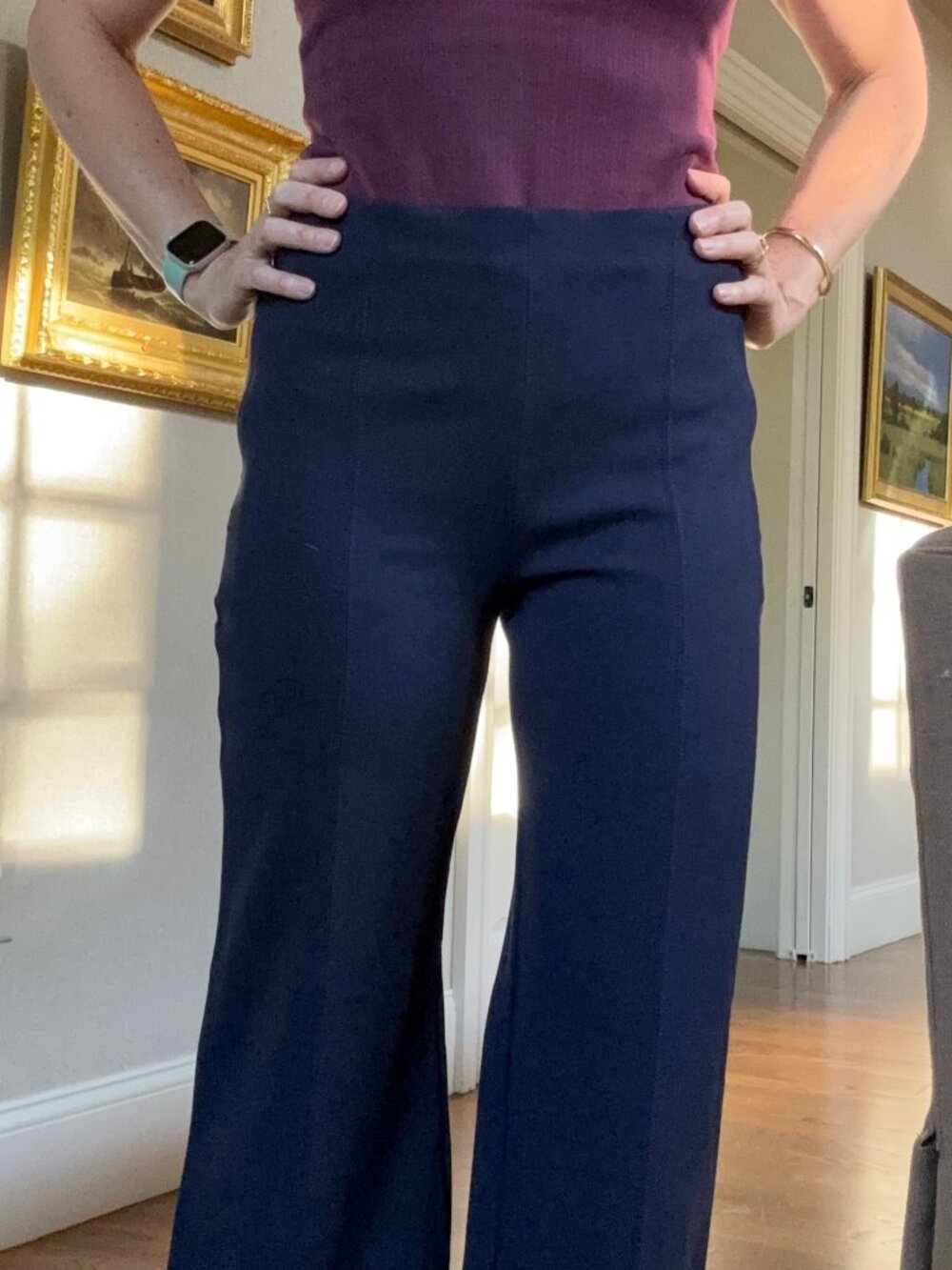 LOFT High Rise Wide Leg Pants Women's Size M Navy Blue Ponte Knit Pull On Flare